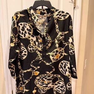 Black & Gold Chain Print Tunic Top